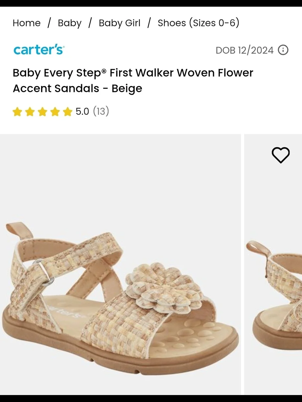 Carter's Beige Woven Flower Accent First Walker Sandals